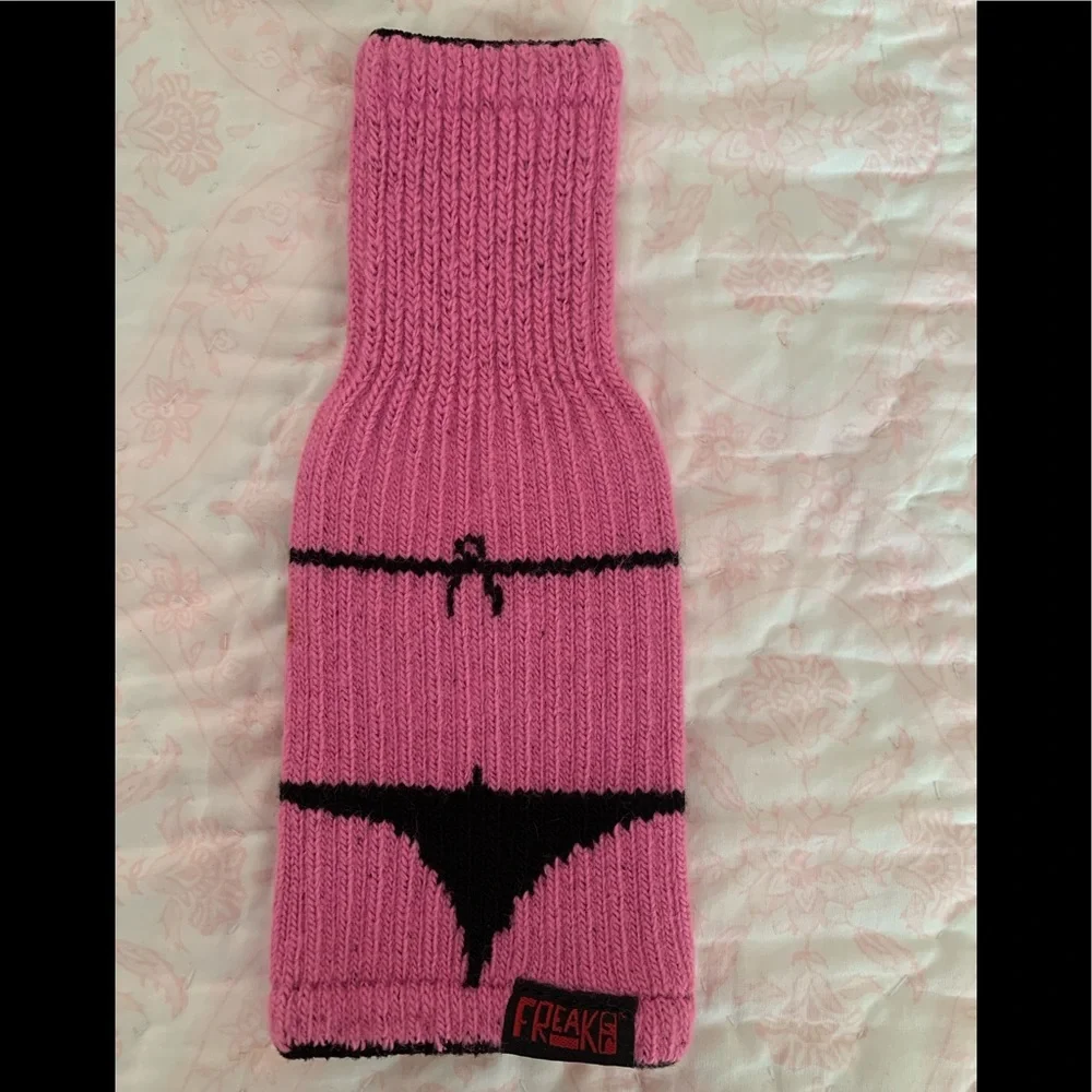 Freaker USA Bottle Koozie Pink Black Sweater Knit Stretchy Bikini